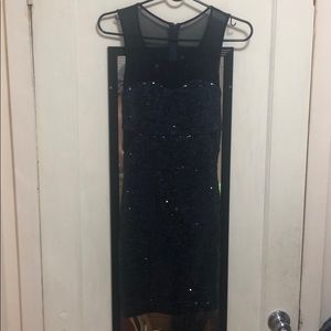 Navy blue sequin dress with mesh top